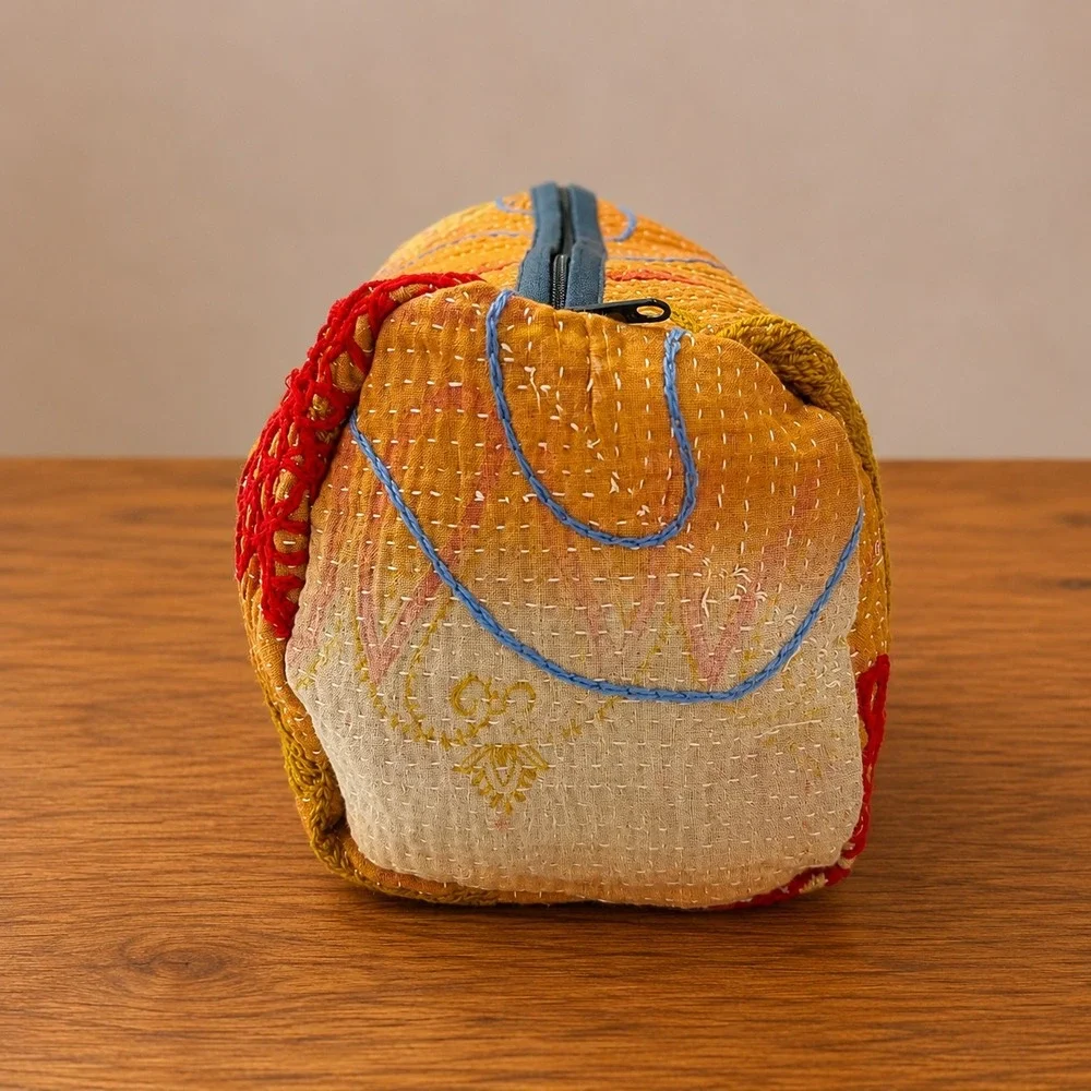 Kantha Quilted Embroidered Pouch Bag Accessories Travel Toiletry Utility Boho